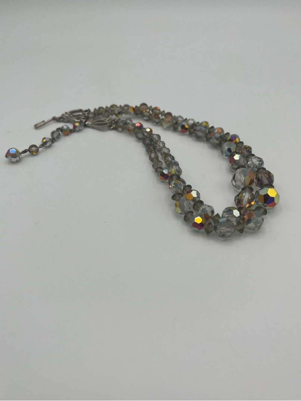 Mint 1950s Smokey Grey Aurora Borealis Crystal Full Parure Set - Picture 4 of 9